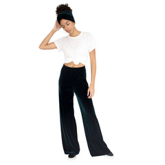 Stretch Velvet Track Pant in Hunter (Dark Green) with elastic waist and 32" inseam.