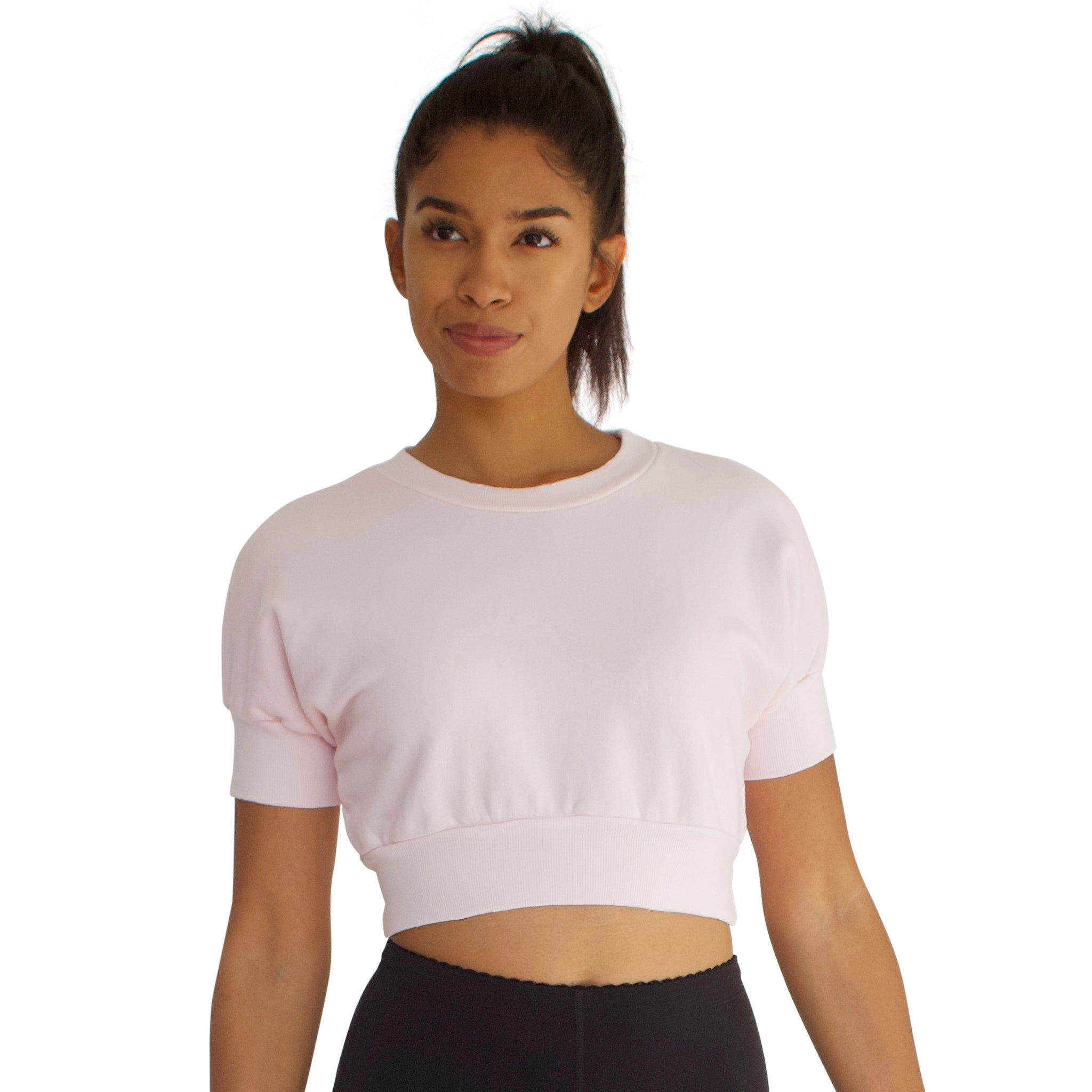 French Terry crew neck crop top with dolman sleeve in Candy Pink
