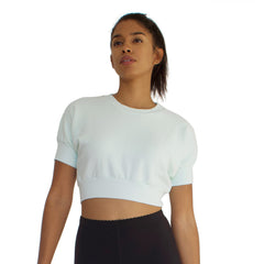 The Anita is a 100% cotton French Terry crop top in Mint. Short dolman sleeves with a crew neck.
