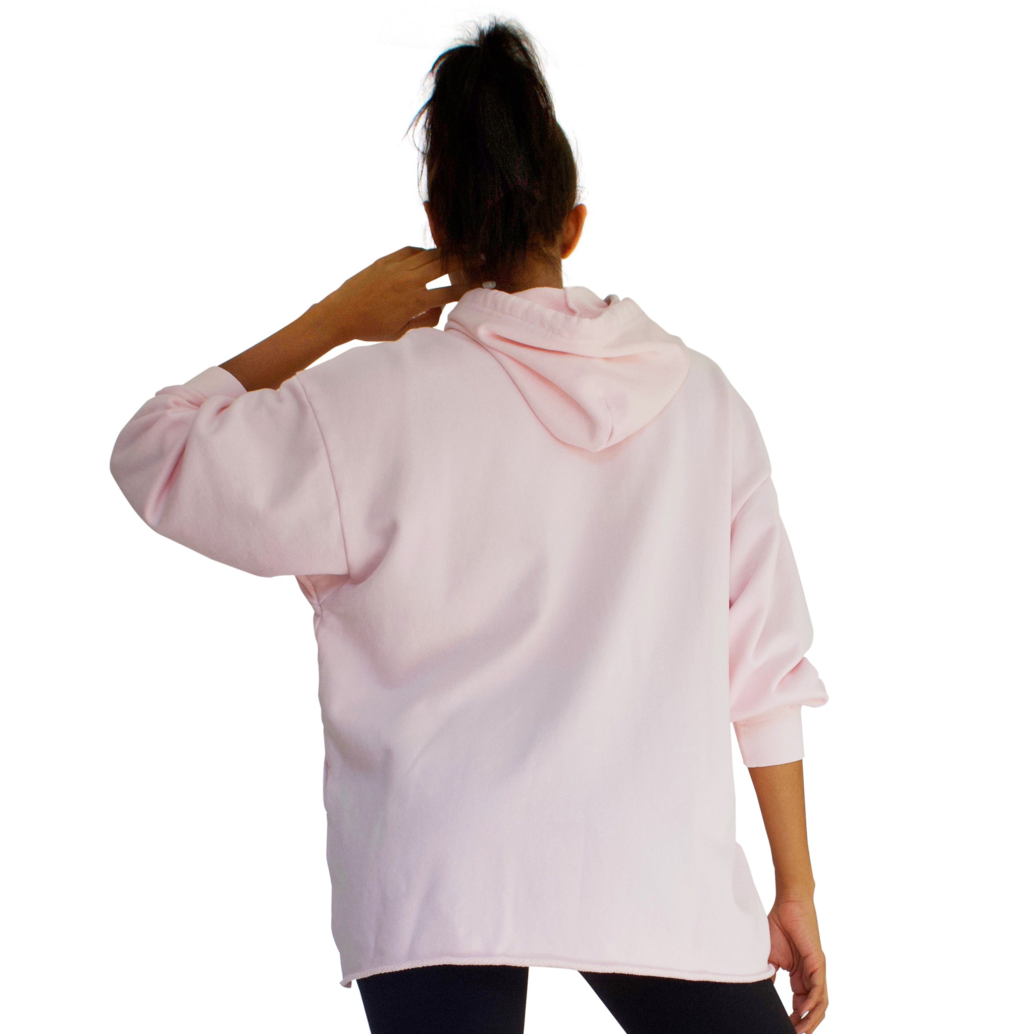 100% cotton French Terry CC Beach Hoodie in Candy Pink back view.