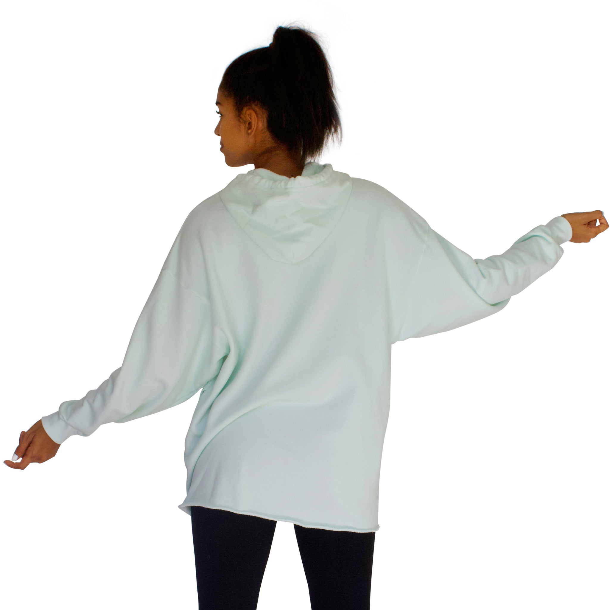 100% cotton French Terry CC Beach Hoodie in Mint back view