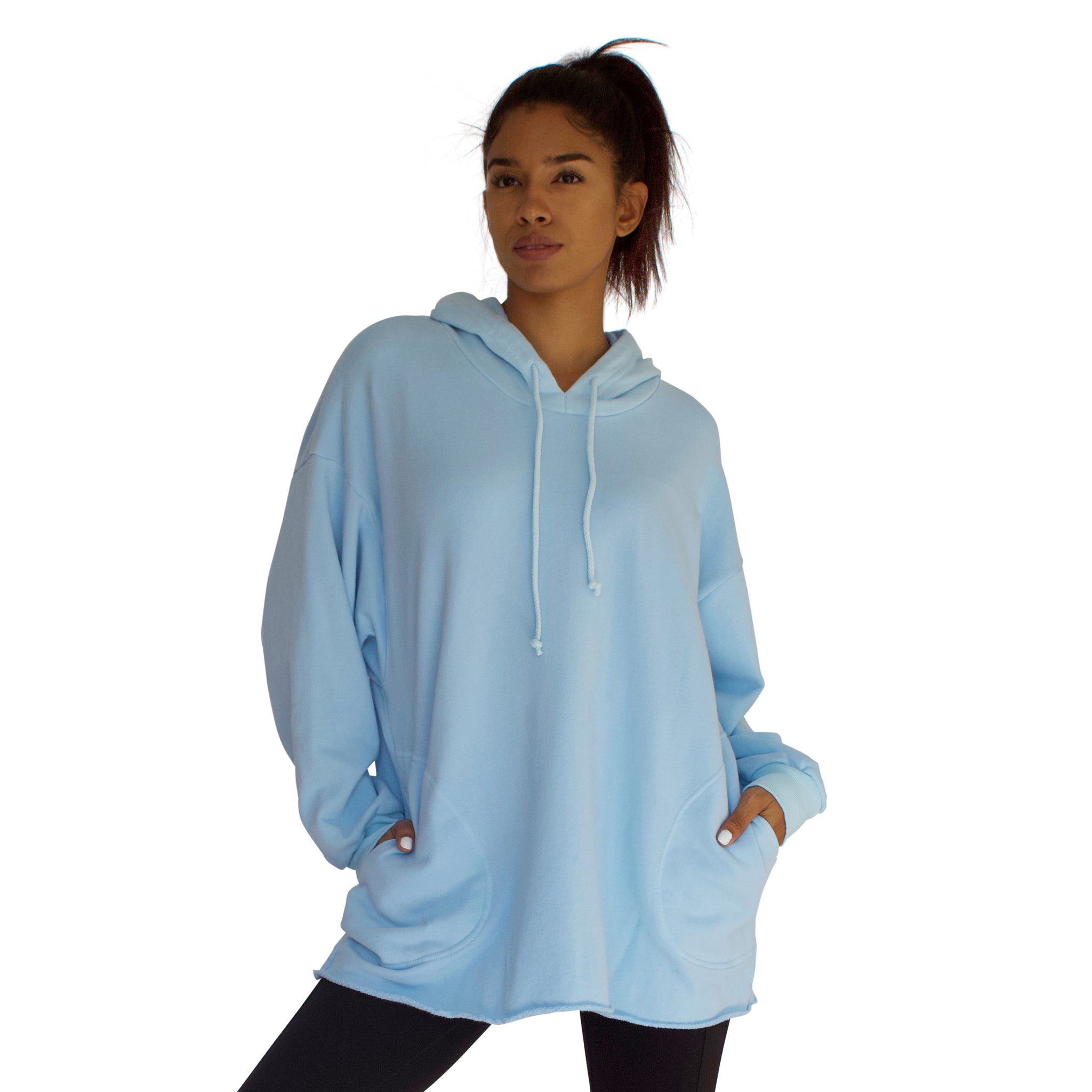 CC stands for comfy and cozy which describes the 100% cotton French Terry CC Beach Hoodie Pullover perfectly, shown here in Sky Blue