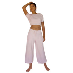 CC Beach Pant in 100% cotton French Terry will keep you comfy and cozy with roomy side seam pockets, drawstring waist, elasticized cuffs shown here in Candy Pink