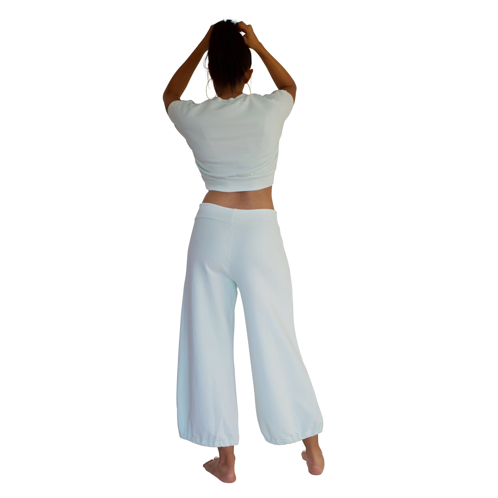 Back view of 100% cotton French Terry CC Beach Pant in Mint Green
