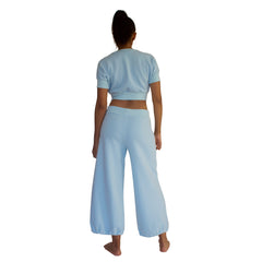 Back view of 100% cotton French Terry CC Beach Pant in Sky Blue.