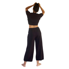 Backview of the 100% cotton French Terry CC Beach Pant in Black