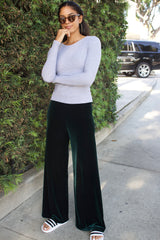 Stretch Velvet Pant in Hunter (Dark Green) with elastic waist and 32" inseam.
