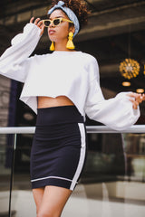 Balloon sleeve French Terry crop top in White
