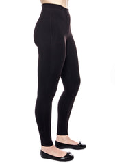 side view of our our high waisted legging in Black with hidden drawstring at waist.