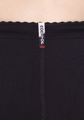 Label detail of our high waisted legging in Black with hidden drawstring at waist.