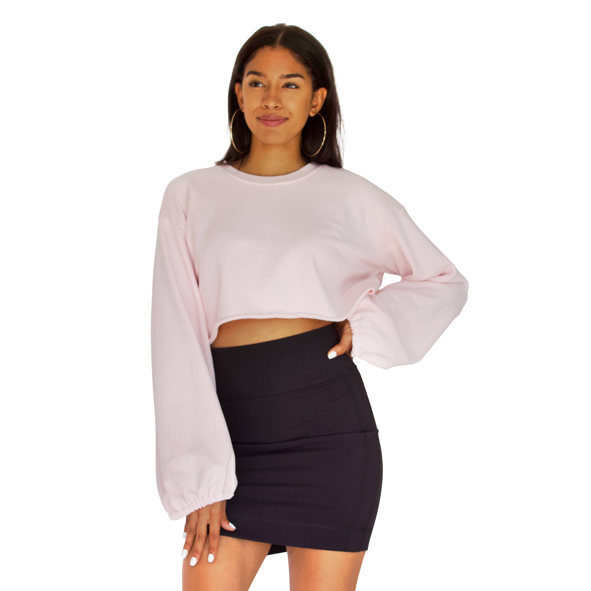 Balloon sleeve French Terry crop top in Candy Pink