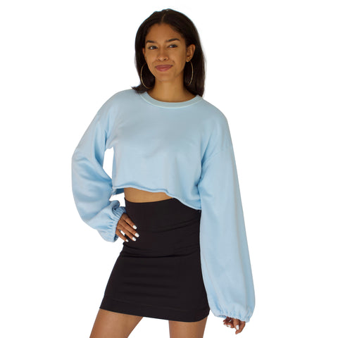 Balloon sleeve French Terry crop top in Sky Blue