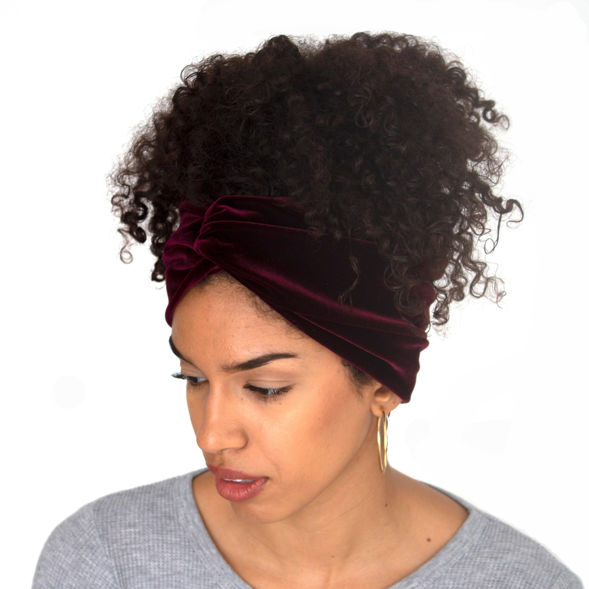 Stretch velvet headband in Sangria (burgundy)