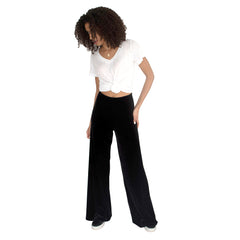 Stretch velvet Track pant in Black has elastic waist with 32" inseam