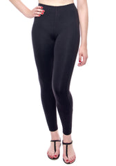 High waisted Black legging with Zippers at leg opening, flattering zig zag stitching detail on legs.